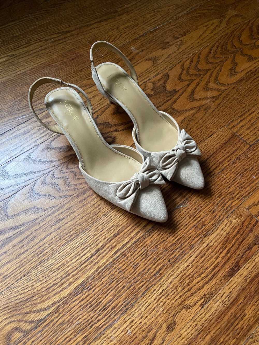 J.Crew Beige Suede Slingback Heels with Bow – Size 8.5